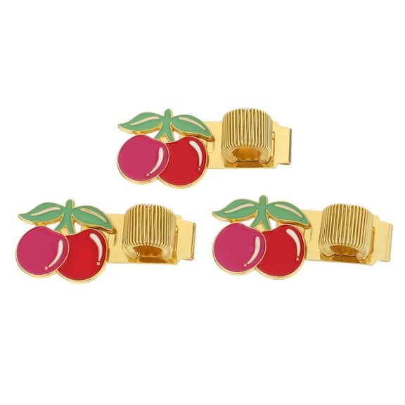 LOLIPPYY 3-Pack Spring Loaded Metal Pen Clips with Cherry Design for Journals, Planners, Clipboards and Office Use