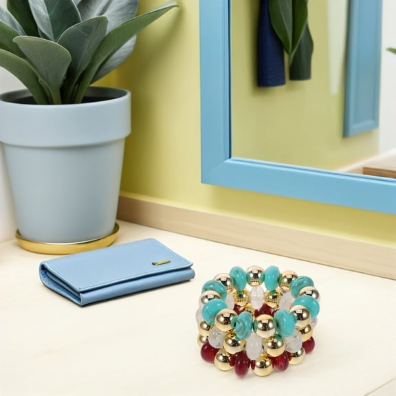 LOLIPPYY 3Pcs Stacking Acrylic Bracelet Multi Color Lightweight Irregular Geometric Beaded Bracelet Set