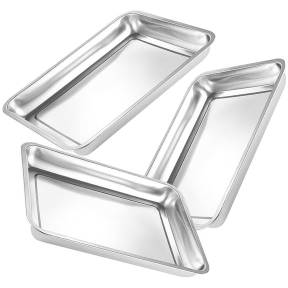 LOLIPPYY 3Pcs Stainless Steel Metal Tray Smooth Polished Rectangular Design for Food Serving