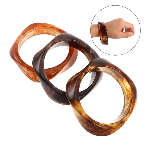 LOLIPPYY Set of 3 Resin Wide Bracelets with Unique Irregular Geometric Patterns for Everyday Fashion
