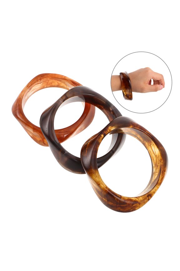 Set of 3 Resin Wide Bracelets with Unique Irregular Geometric Patterns for Everyday Fashion