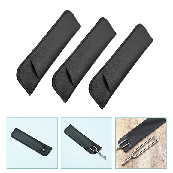 LOLIPPYY 3-Pack Black PU Tuning Fork Storage Covers, Lightweight Protective Carrying Bags