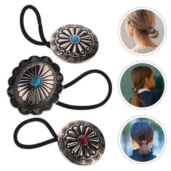 LOLIPPYY 3Pcs Vintage Style Elastic Hair Bands Metal Ponytail Holders for Stylish Hair Accessories