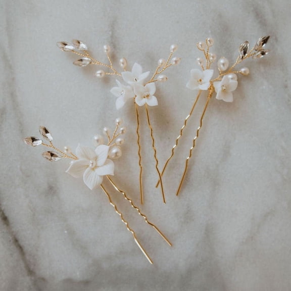 LOLIPPYY 3Pcs Wedding Hairpin Golden Hair Fork for Bride and Bridesmaid Hair Styling