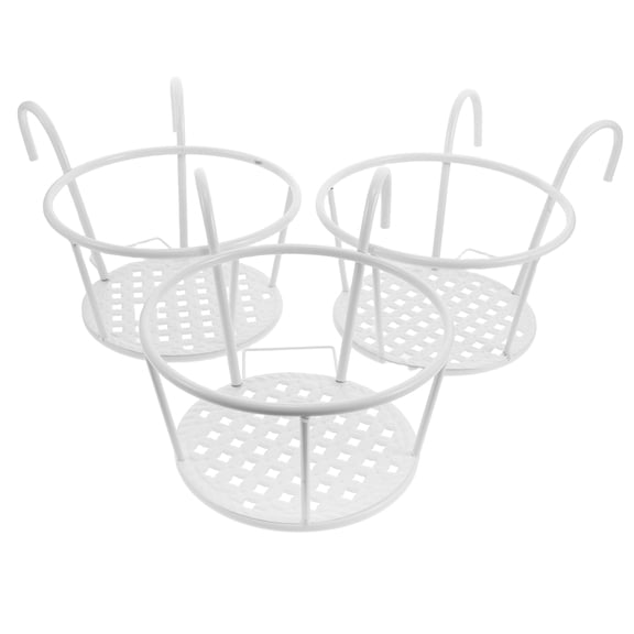 LOLIPPYY 3-Pack White Metal Hanging Flower Racks for Balcony Railings, Heavy Duty Outdoor Plant Shelves for Garden Decor