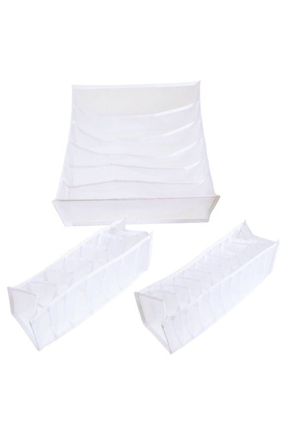 3-Pack White Bra Organizers with Dividers for Drawer Storage, Sock Sorting and Closet Organization