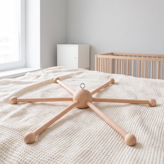 LOLIPPYY DIY Wooden Mobile Frame Khaki Six Spoke Design Easy Assembly Craft