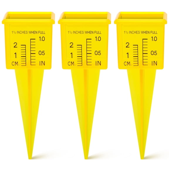 LOLIPPYY 3Pcs Yellow Rainfall Meter with Stake for Garden Lawn and Outdoor Water Measurement