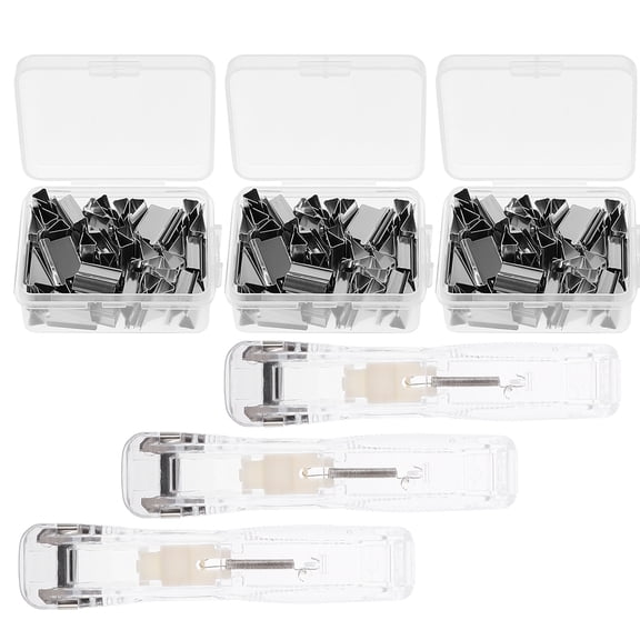 LOLIPPYY 3Sets Space Saving Transparent Reusable Stapler with Push Clamp for Document Organization