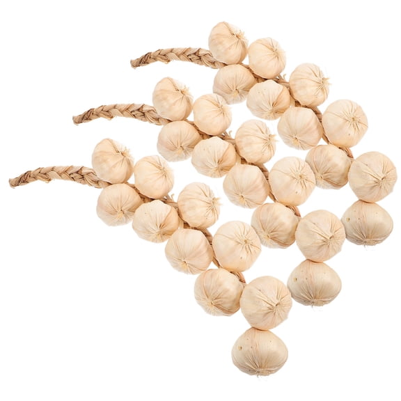 LOLIPPYY 3pcs Artificial Garlic and Onion Strings Set for Kitchen, Garden, Indoor Decor, Fake Hanging Garlic String Farmhouse Props