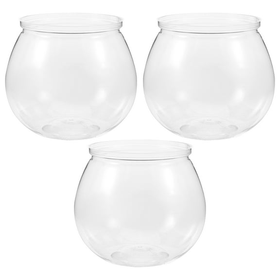 LOLIPPYY Set of 3 Clear Plastic Fish Bowls, Shatterproof Small Round Aquariums for Betta Fish, , Candy, Wedding Party Favors, Desktop Decor