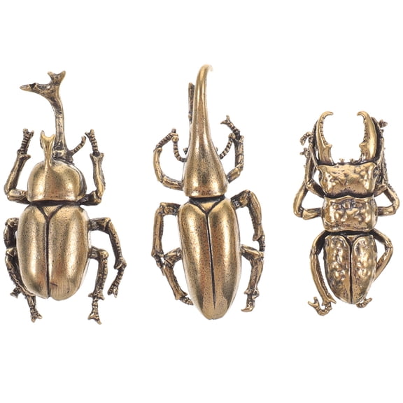LOLIPPYY Set of 3 Copper Beetle Figurines, Brass Insect Miniatures for Desk Decor, Tea Pet Collectibles, and Craft Decoration Accents