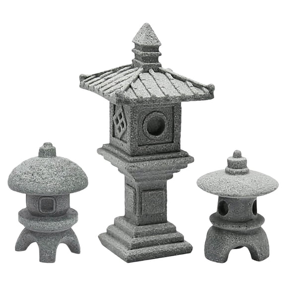 LOLIPPYY 3pcs Japanese Miniature Garden Statues Mini Statue Grey Sandstone Ornament