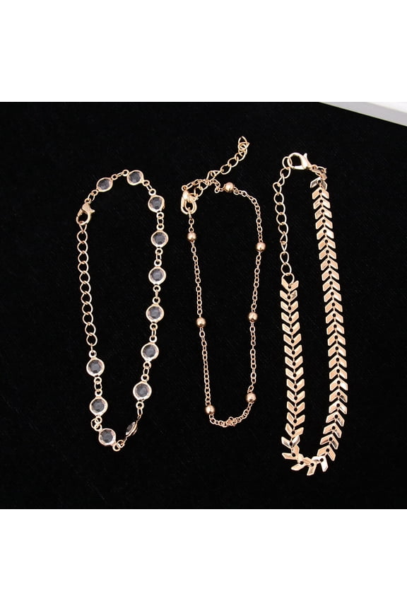 Set of 3 Rhinestone Chain Anklets in Alloy with Design for Everyday Wear