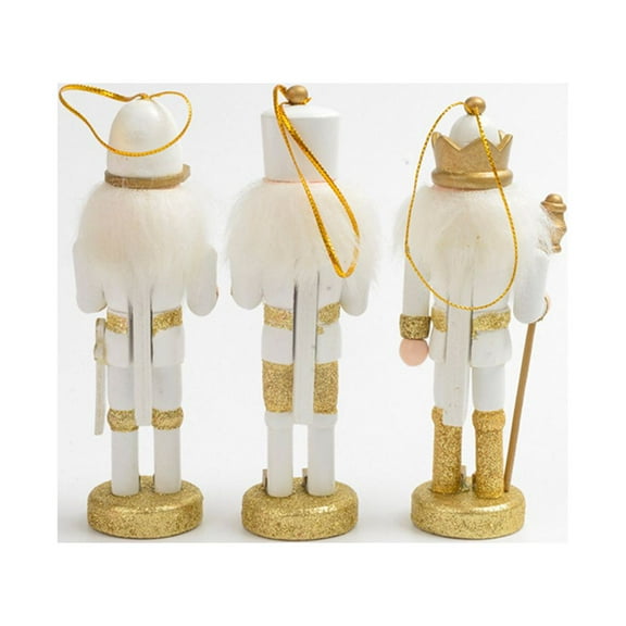 LOLIPPYY Set of 3 Small Wooden Nutcracker Figurines Christmas Ornaments Golden Holiday Decor Car Accessories