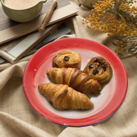 LOLIPPYY 3pcs Snack Platters Iron Enamel Serving Vintage Style Entertaining Guests Red