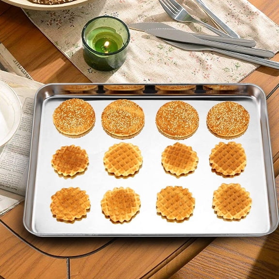 LOLIPPYY 3pcs Stainless Steel Cookie Tray for Serving Oven Pan Barbecues