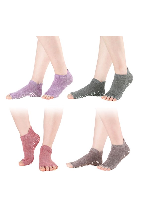 4 Pair of Grip Pilates Socks Toeless Eco-Friendly Silicone for Women with Assorted Color for Studio Use