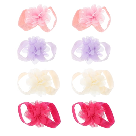 LOLIPPYY 4 Pairs Baby Girls Flower Foot Bands in Various Colors, Infant Barefoot Sandals, Photo Props, Soft Ties for Newborns