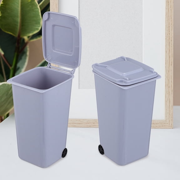 LOLIPPYY 4-Pack Mini Grey Plastic Waste Baskets Small Trash Storage Bins for Bedroom, Office, Bathroom Use