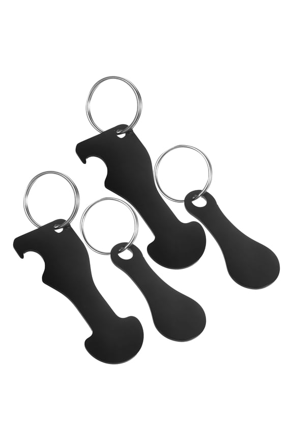 4-Pack Small Cart Tokens with Zinc Alloy Keychain Opener, Black - Convenient Shopping Accessories