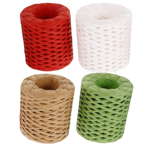 LOLIPPYY 4-Pack Raffia Ribbon Rolls in Assorted Colors for Floral Arrangements, Wrapping, Bouquets, and Craft Decoration Projects
