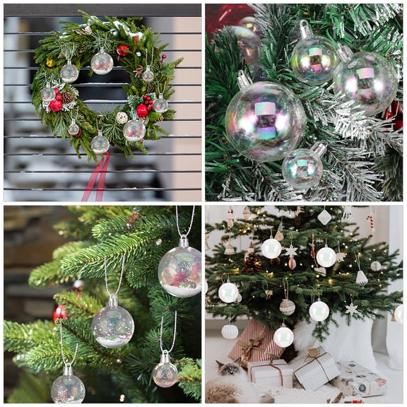 LOLIPPYY 40PCS Iridescent Christmas Ornaments Clear Plastic Fillable Baubles for Xmas Tree Holiday Wedding Party Decorations