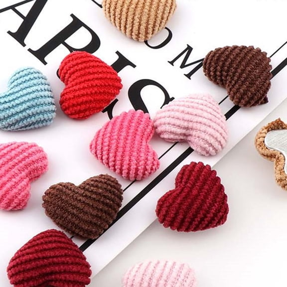 LOLIPPYY 40Pcs Corduroy Heart Shape Flat Back Buttons Assorted Colors for DIY Clothes Decoration and Craft Projects