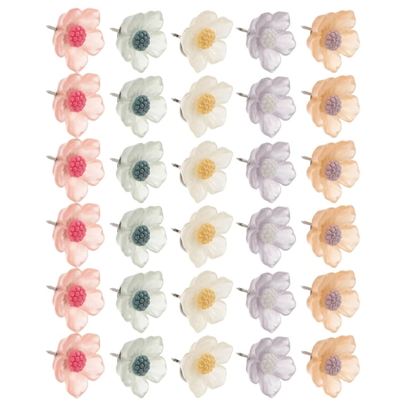 LOLIPPYY 40Pcs Decorative Flower Thumb Tacks Resin and Metal Push Pins for Office Wall and Photo Display Boards