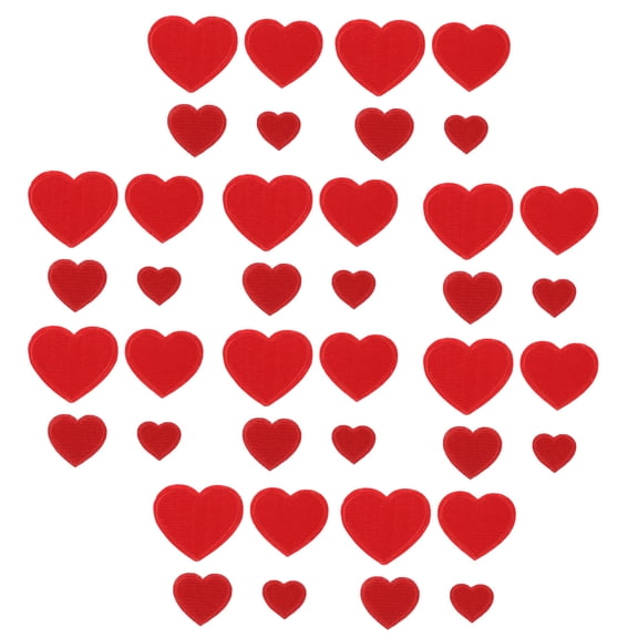 LOLIPPYY 40Pcs Heart Shaped Embroidered Patch Iron on Red Applique for Denim Repair Clothing