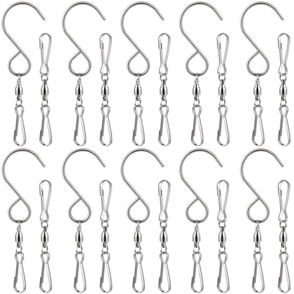 LOLIPPYY 40Pcs Heavy Duty Swivel Hooks for Wind Spinners Silver Double End Spiral Hooks