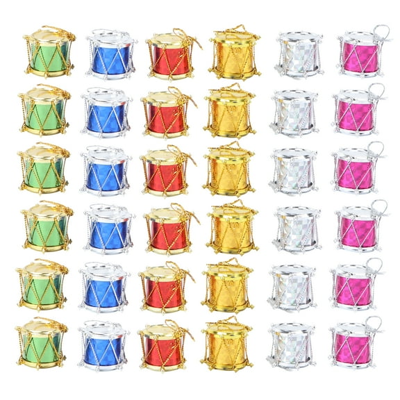 LOLIPPYY 48PCS 2CM Christmas Mini Drum Hanging Pendants Colorful Glitter Mini Drum Ornaments Christmas Tree Hanging Ornaments Plastic Mini Drum Pendants Christmas Gift Assorted Color