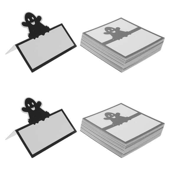 LOLIPPYY 48Pcs Black  Place Cards with Pumpkin Skeleton Ghost Design for Table Seating and Decor
