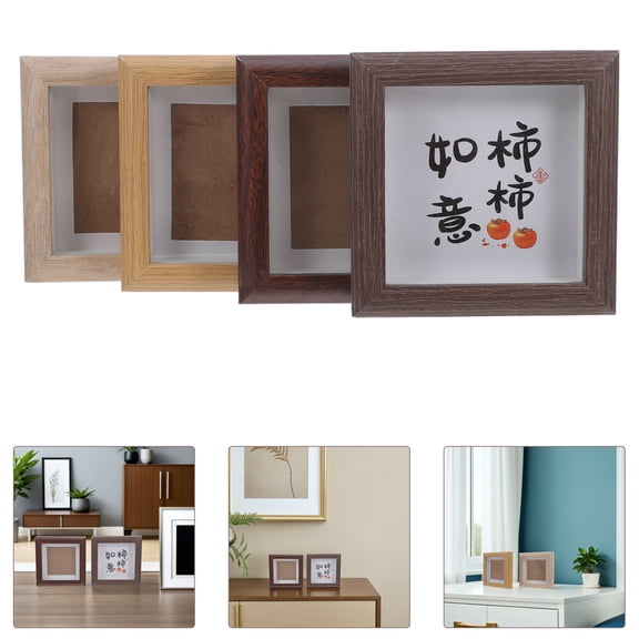 LOLIPPYY 4-Pack 4x4 Inch Brown Shadow Box Picture Frames Small Display Cases for Wedding Photos, Awards, and Keepsakes