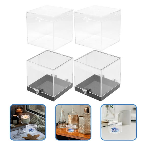 LOLIPPYY Set of 4 Clear Acrylic Display Cube Organizer Boxes with Lids for Jewelry and Collectibles Storage