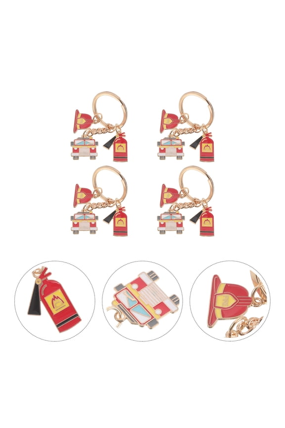 4-Pack Firefighter Keychains Alloy Fire Safety Pendants Hanging Key Souvenir