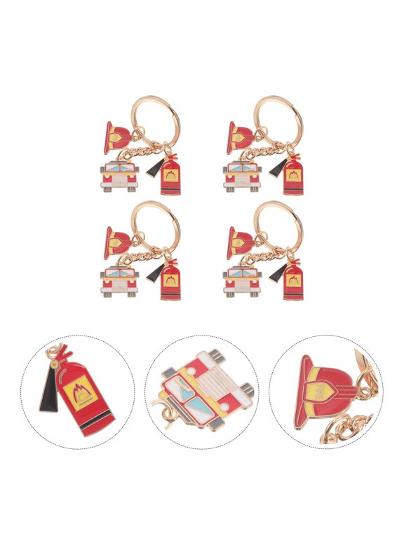 4-Pack Firefighter Keychains Alloy Fire Safety Pendants Hanging Key Souvenir