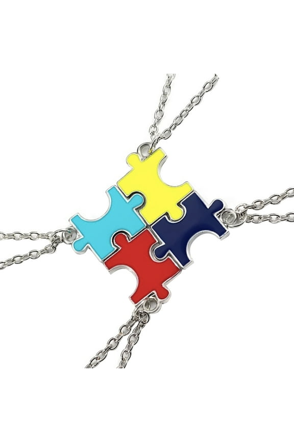 4Pcs Alloy Friendship Necklace Puzzle Design Assorted Color Durable Fashion Necklace
