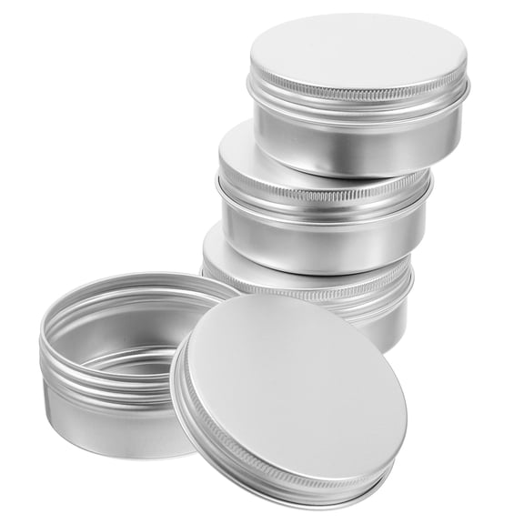LOLIPPYY 4Pcs Aluminum Round Cosmetic Boxes with Screw Top Lid Durable Plated Silver Containers for Storage