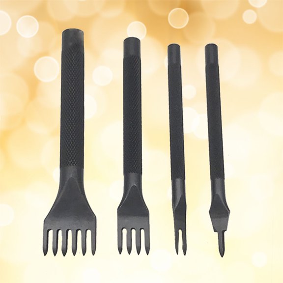 LOLIPPYY 4Pcs Anti Slip Handle Craft Hole Punch Set Black DIY Prong Chisel Tools