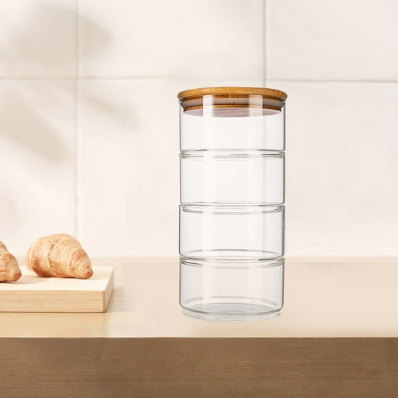 LOLIPPYY 4-Pack Assorted Color Stackable Glass Pantry Jars with Lids for Kitchen Storage and Family Use