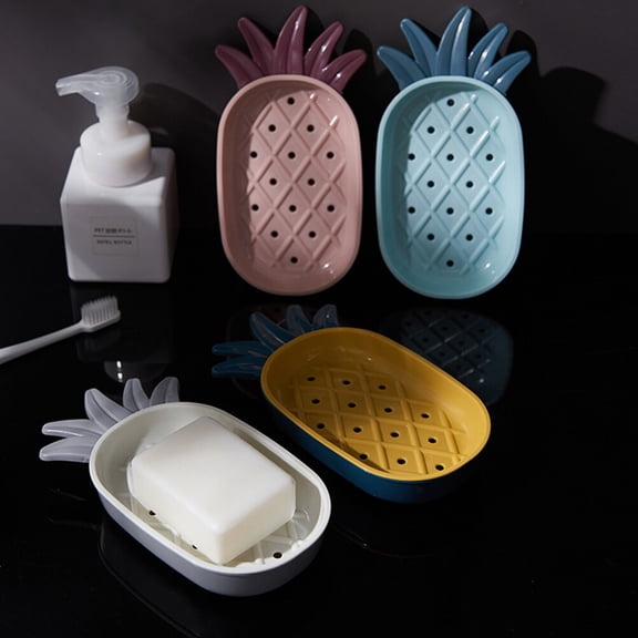 LOLIPPYY 4Pcs Assorted Color Soap Dish Tray Pineapple Design Double Layer for Home Use