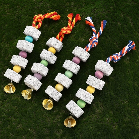 LOLIPPYY 4Pcs Bird Beak Grinding Stones with Cotton String and Bell for Parrot and Small Birds