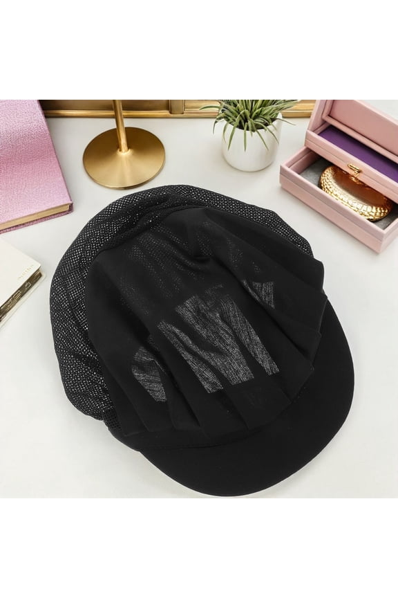 4Pcs Black Adjustable Bakers Hat with Breathable Half Mesh Fabric for Kitchen Work and Food Service