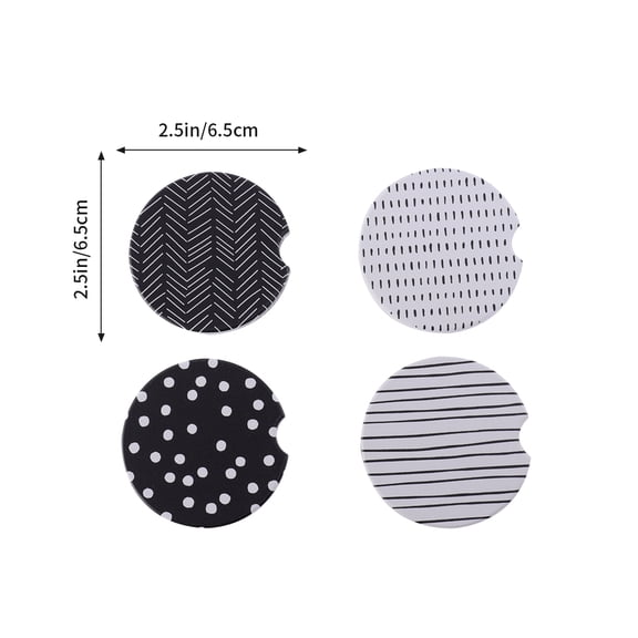 LOLIPPYY 4Pcs Black Ceramic Round Cup Mat Porcelain Coaster Heat Insulation Tea Cup Pad for Car