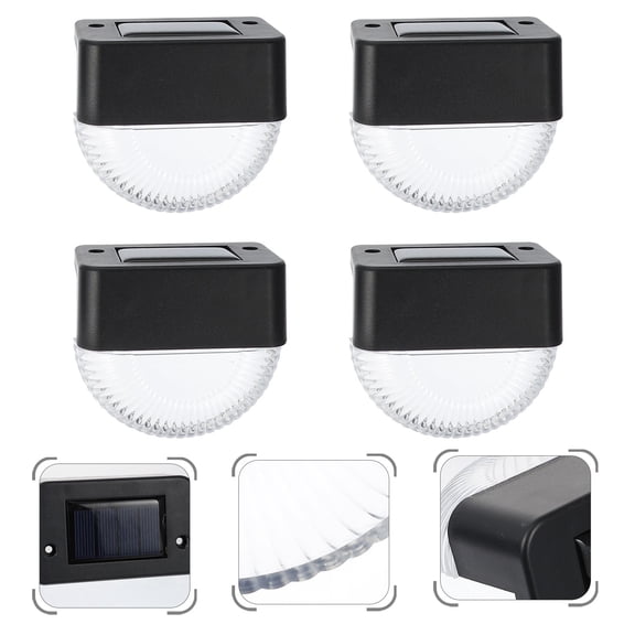 LOLIPPYY 4Pcs Black LED Wall Lamp Solar Powered Inductive Courtyard Light for Garden Driveway Path