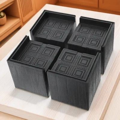 LOLIPPYY 4-Pack Black Rubber Furniture Risers Square Shape for Bed, Couch, Table Lift and Home Use