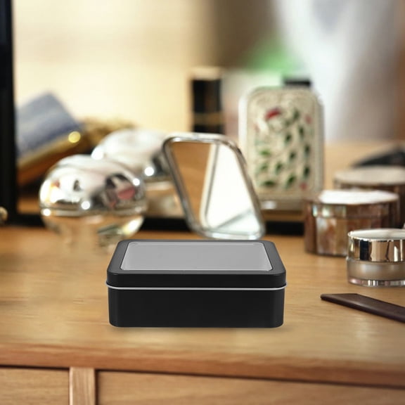 LOLIPPYY 4Pcs Black Tin Box With Clear Lid For Small Items Storage Use