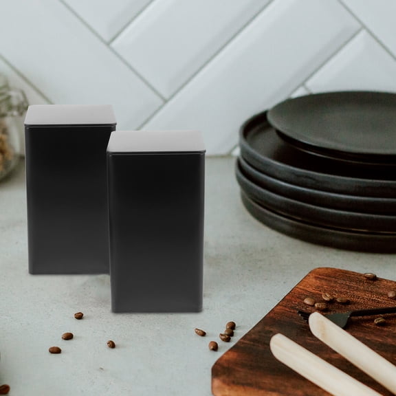 LOLIPPYY 4-Pack Black Tinplate Storage Jars with Wide Mouth and Flat Lids, Multi-Purpose Kitchen and Home Containers