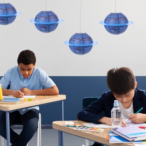 LOLIPPYY 4Pcs Blue Folding Paper Lanterns Planet Design for Indoor Space Theme Birthday Decoration